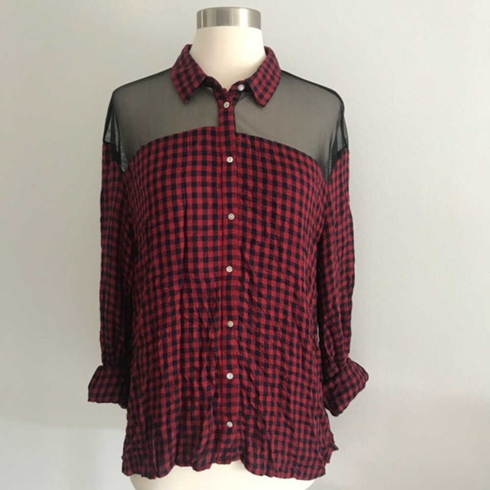 Zara plaid mesh top *worn only ONCE* for 3 hours*